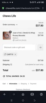 Chews Life coupon verification screenshot