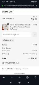 Chews Life coupon verification screenshot