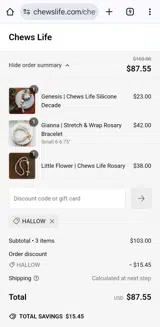 Chews Life coupon verification screenshot