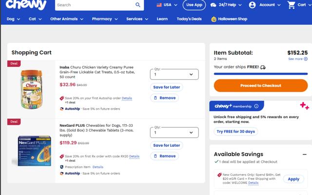 Chewy checkout page showing Chewy promo code box | Screenshot taken by SimplyCodes community member on Sep 24, 2025