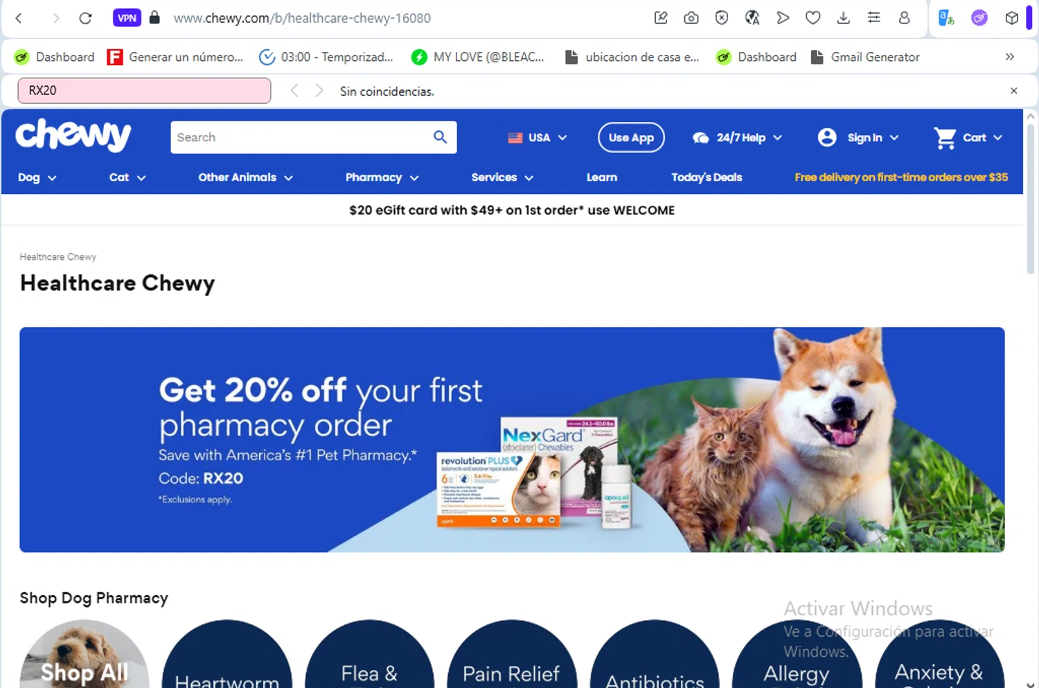 Chewy promo code screenshot showing code RX20 applied at Chewy checkout page. Uploaded by SimplyCodes community member luissilva2 on Aug 21, 2025