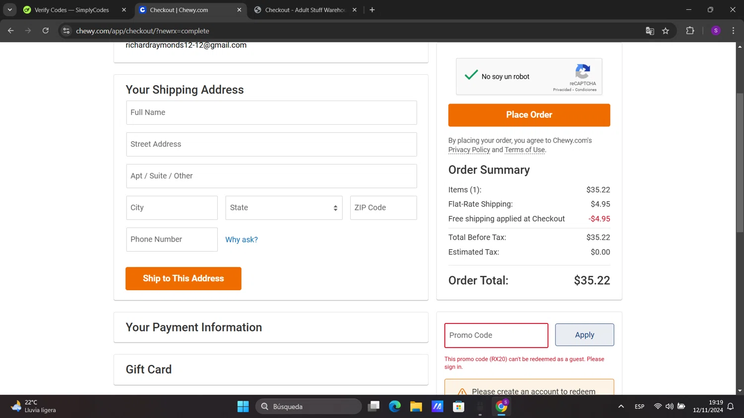 where to use Chewy.com promo code box