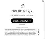 NHLSAVE coupon verification screenshot