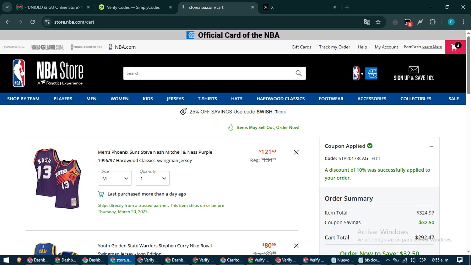 Chicago Bulls promo code screenshot showing code STP20173CAG applied at Chicago Bulls checkout page. Uploaded by SimplyCodes community member ShrewdTitan3233 on Mar 20, 2025