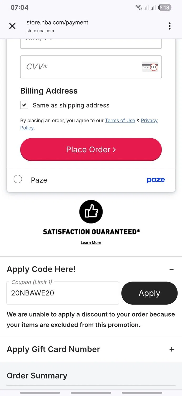Chicago Bulls promo code screenshot showing code 20NBAWE20 applied at Chicago Bulls checkout page. Uploaded by SimplyCodes community member FrugalFox6593 on Aug 16, 2025