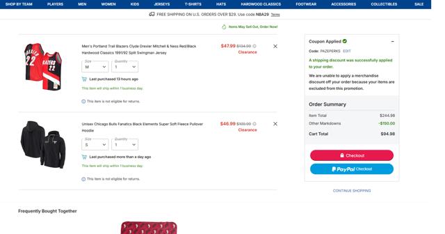 Chicago Bulls checkout page showing Chicago Bulls promo code box | Screenshot taken by SimplyCodes community member on Sep 21, 2025
