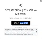 BUCKETS coupon verification screenshot