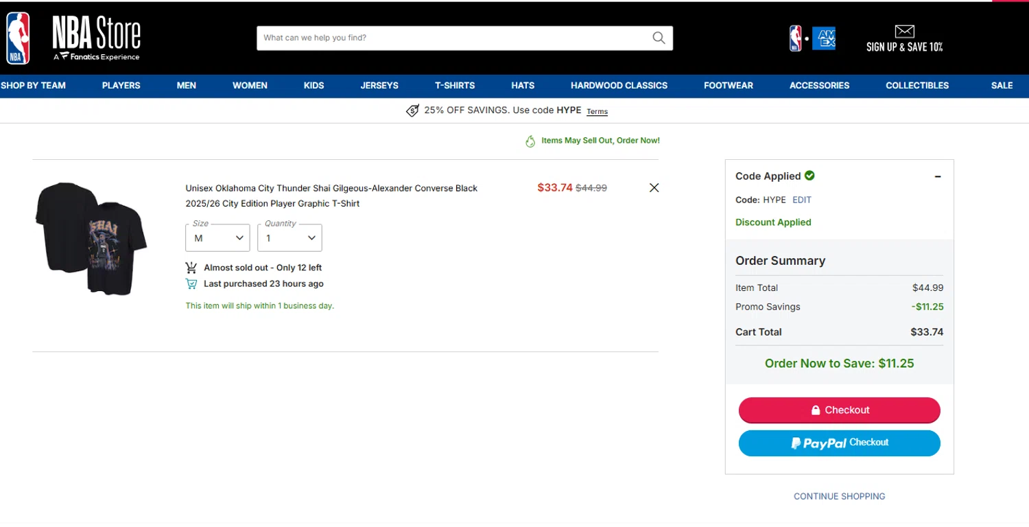Chicago Bulls promo code screenshot showing code HYPE applied at Chicago Bulls checkout page. Uploaded by SimplyCodes community member Dulce__ on Jan 15, 2026