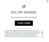HYPE coupon verification screenshot