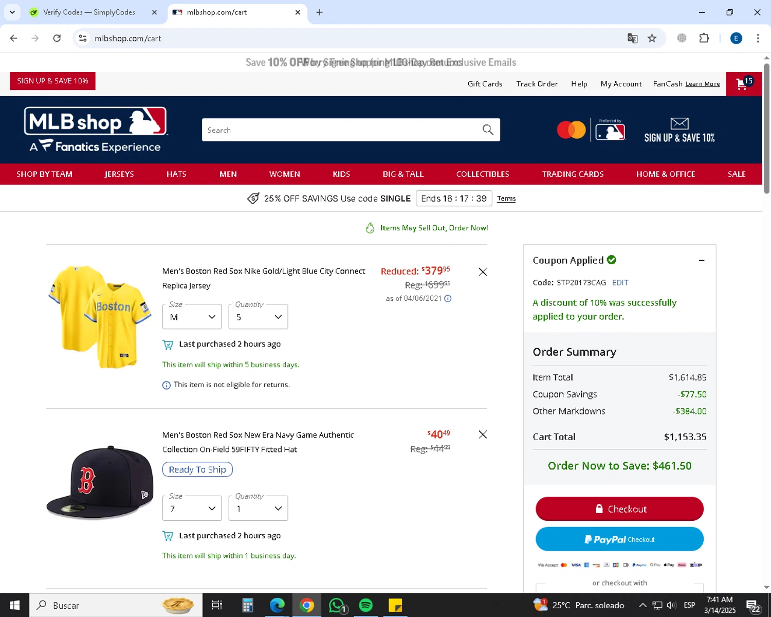 Chicago Cubs promo code screenshot showing code STP20173CAG applied at Chicago Cubs checkout page. Uploaded by SimplyCodes community member MoneyGenius452 on Mar 14, 2025