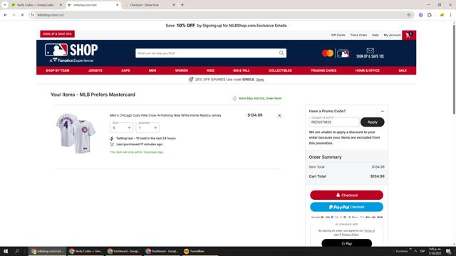 Chicago Cubs checkout page showing Chicago Cubs promo code box | Screenshot taken by SimplyCodes community member on Oct 5, 2025