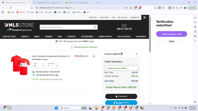 Chicago Fire checkout page showing Chicago Fire promo code box | Screenshot taken by SimplyCodes community member on Sep 8, 2025