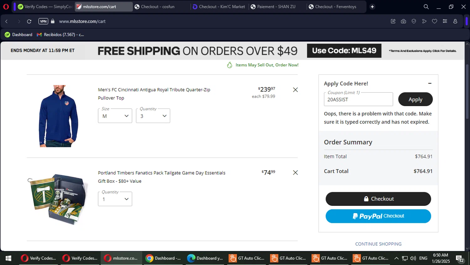 Chicago Fire promo code screenshot showing code 20ASSIST applied at Chicago Fire checkout page. Uploaded by SimplyCodes community member Typhlosion on Jan 26, 2025