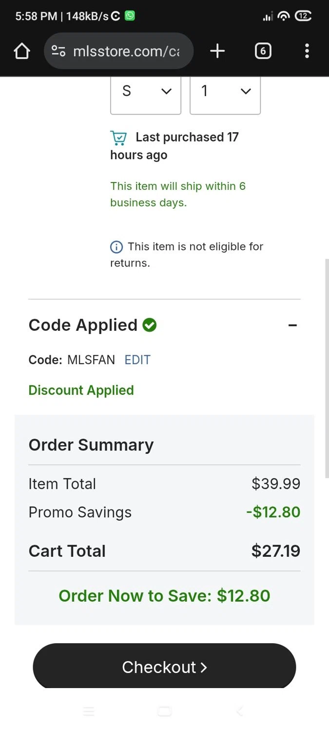 Chicago Fire promo code screenshot showing code MLSFAN applied at Chicago Fire checkout page. Uploaded by SimplyCodes community member RebateFalcon3172 on Nov 29, 2025
