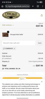 COMEBACK coupon verification screenshot