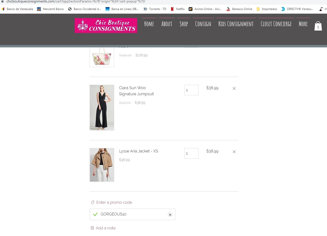 Chic Boutique Consignments checkout page showing Chic Boutique Consignments promo code box | Screenshot taken by SimplyCodes community member on Jul 14, 2020