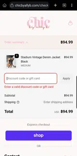 Chic by Ally B coupon verification screenshot