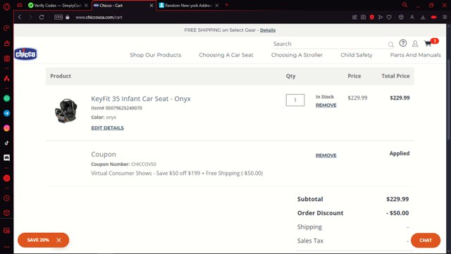 Chicco checkout page showing Chicco coupon code box | Screenshot taken by SimplyCodes community member on Nov 14, 2024