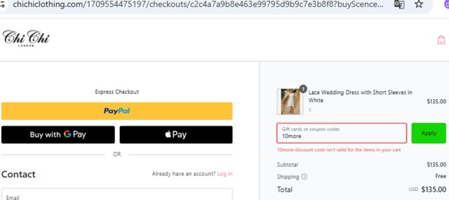 Chi Chi London checkout page showing Chi Chi London promo code box | Screenshot taken by SimplyCodes community member on Jul 20, 2025