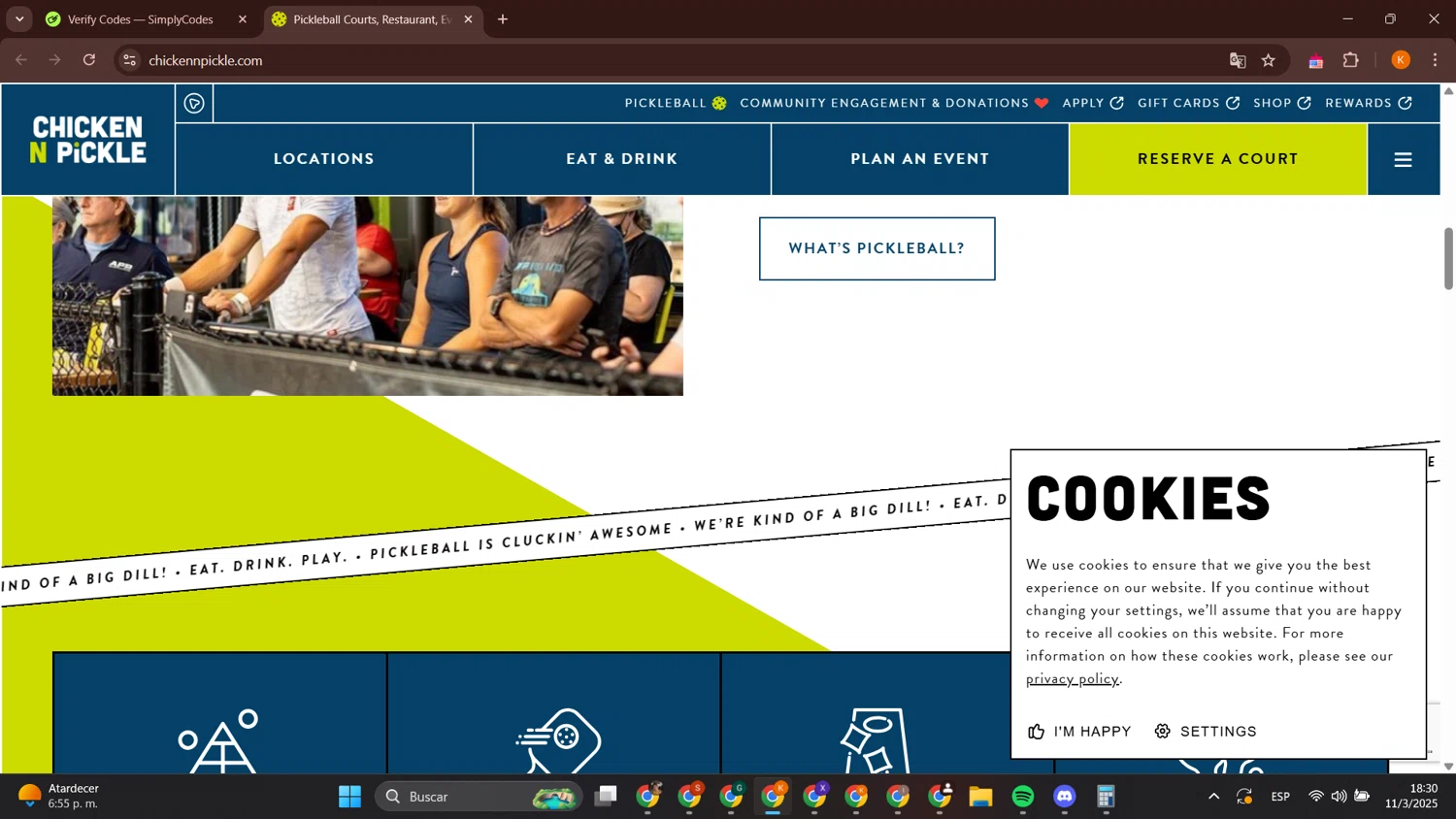 Chicken N Pickle discount code screenshot showing code SAVE20 applied at Chicken N Pickle checkout page. Uploaded by SimplyCodes community member BonusCurator3058 on Mar 11, 2025