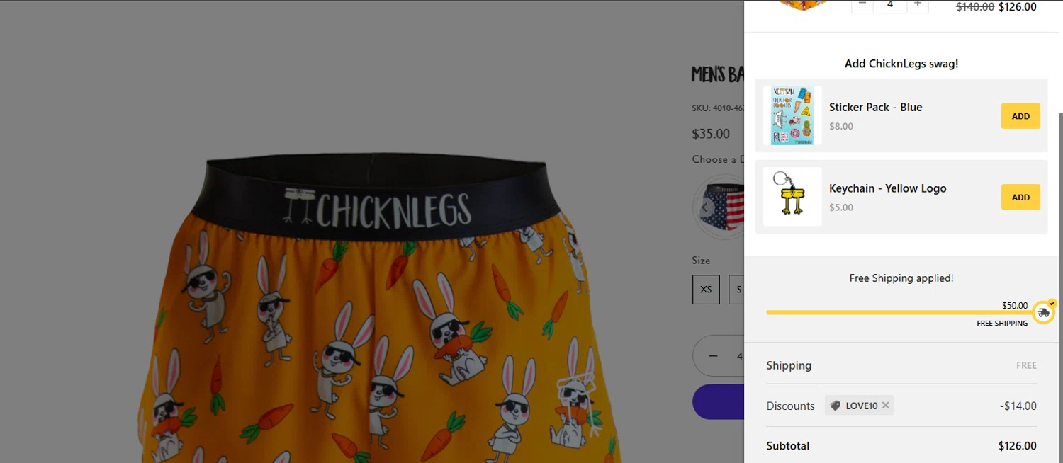 ChicknLegs discount code screenshot showing code LOVE10 applied at ChicknLegs checkout page. Uploaded by SimplyCodes community member robertic0x10 on Mar 11, 2025