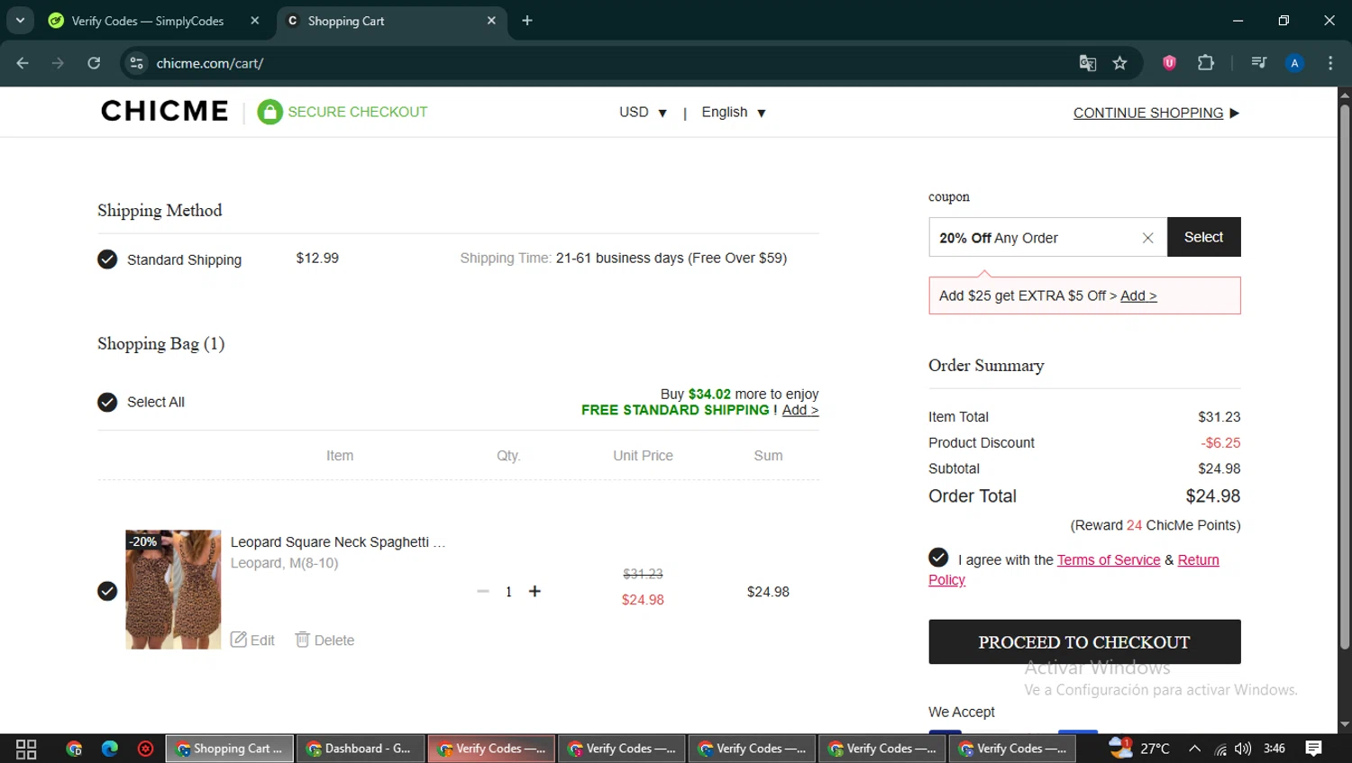 ChicMe coupon code screenshot showing code CMGET20 applied at ChicMe checkout page. Uploaded by SimplyCodes community member NobleCaptain2872 on Jun 19, 2025