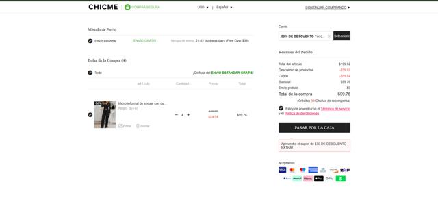 ChicMe checkout page showing ChicMe coupon code box | Screenshot taken by SimplyCodes community member on Sep 1, 2025