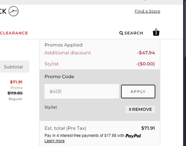 Chico's Off the Rack checkout page showing Chico's Off the Rack promo code box | Screenshot taken by SimplyCodes community member on Jan 12, 2025