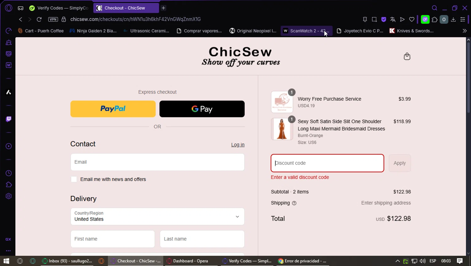 Chicsew discount code screenshot showing code CSVIP applied at Chicsew checkout page. Uploaded by SimplyCodes community member GoldMaestro7871 on Aug 17, 2025