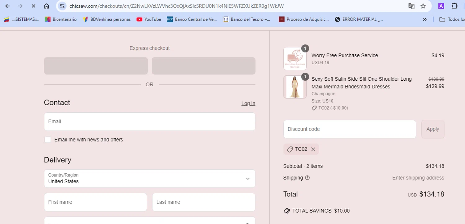 Chicsew discount code screenshot showing code TC02 applied at Chicsew checkout page. Uploaded by SimplyCodes community member Marysan on May 27, 2025