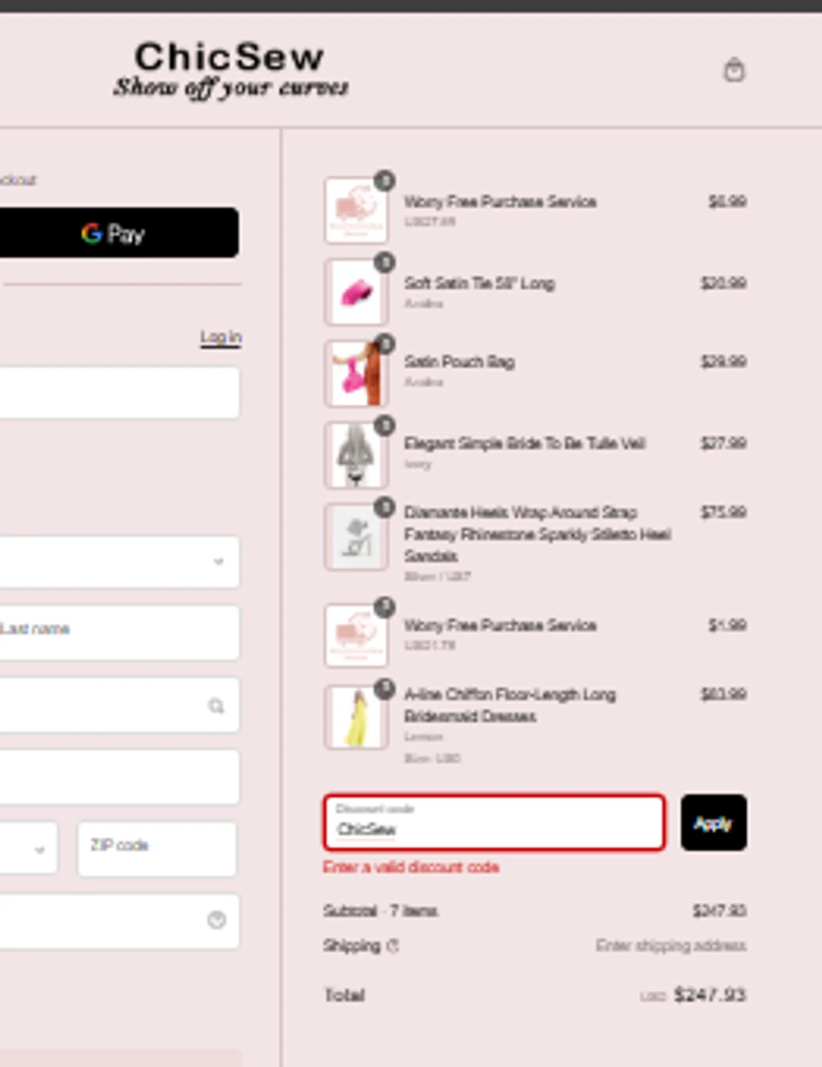 Chicsew discount code screenshot showing code ChicSew applied at Chicsew checkout page. Uploaded by SimplyCodes community member BargainLegend9813 on Aug 23, 2025