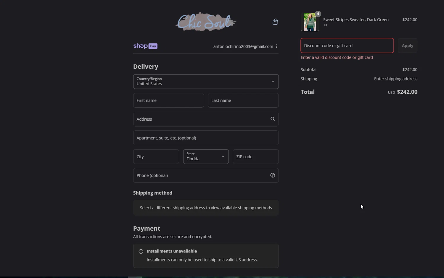 Chic Soul discount code screenshot showing code Happyhour applied at Chic Soul checkout page. Uploaded by SimplyCodes community member johnnybravo on Aug 19, 2025