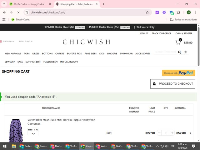 Chicwish checkout page showing Chicwish promo code box | Screenshot taken by SimplyCodes community member on Aug 8, 2025