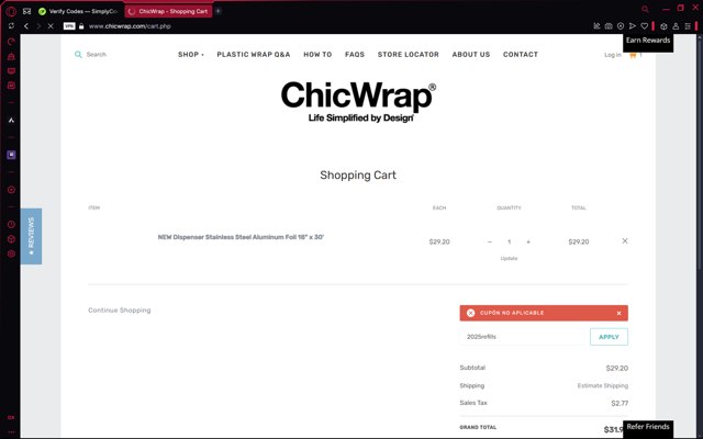 ChicWrap checkout page showing ChicWrap coupon code box | Screenshot taken by SimplyCodes community member on Mar 20, 2025