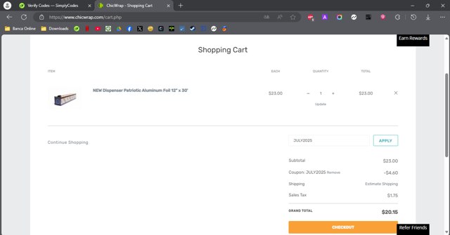 ChicWrap checkout page showing ChicWrap coupon code box | Screenshot taken by SimplyCodes community member on Jul 5, 2025