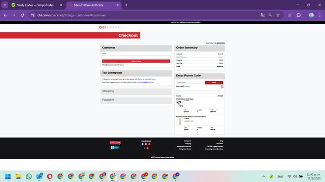 CHI checkout page showing CHI promo code box | Screenshot taken by SimplyCodes community member on Aug 11, 2025