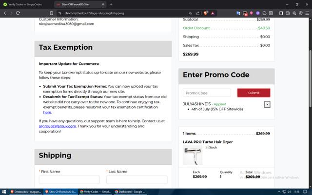 CHI checkout page showing CHI promo code box | Screenshot taken by SimplyCodes community member on Jul 2, 2025