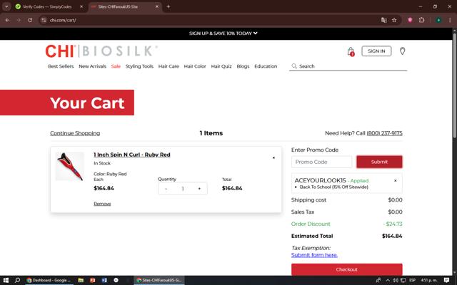 CHI checkout page showing CHI promo code box | Screenshot taken by SimplyCodes community member on Aug 8, 2025