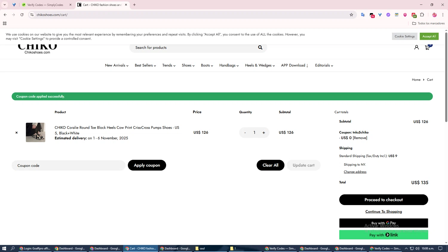 Chiko Shoes checkout page showing Chiko Shoes coupon code box | Screenshot taken by SimplyCodes community member on Oct 22, 2025