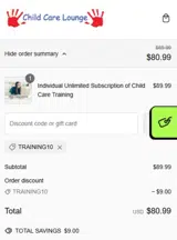 TRAINING10 coupon verification screenshot