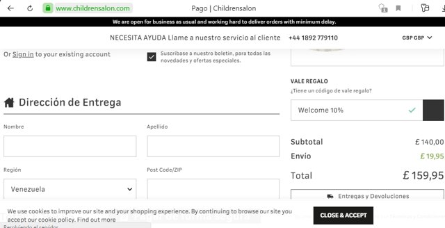 Childrensalon checkout page showing Childrensalon promo code box | Screenshot taken by SimplyCodes community member on Mar 3, 2021