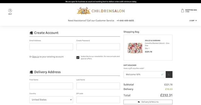 Childrensalon checkout page showing Childrensalon promo code box | Screenshot taken by SimplyCodes community member on Mar 19, 2021