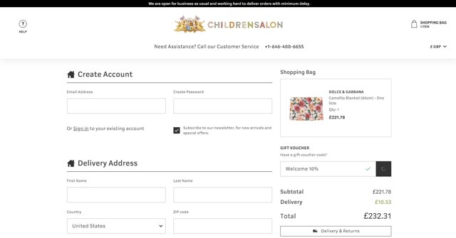 Childrensalon checkout page showing Childrensalon promo code box | Screenshot taken by SimplyCodes community member on Mar 19, 2021