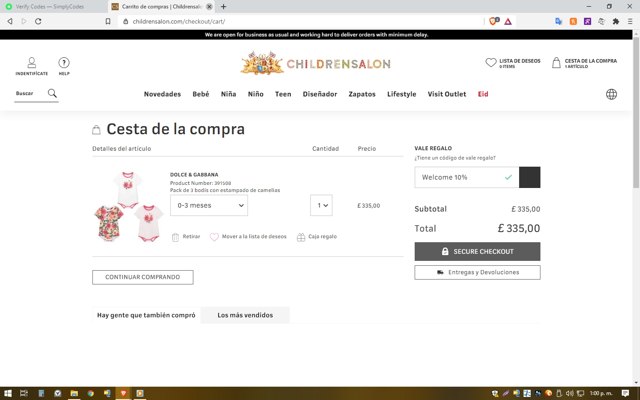 Childrensalon checkout page showing Childrensalon promo code box | Screenshot taken by SimplyCodes community member on Mar 16, 2021