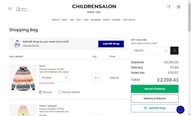 Childrensalon checkout page showing Childrensalon promo code box | Screenshot taken by SimplyCodes community member on Feb 6, 2023