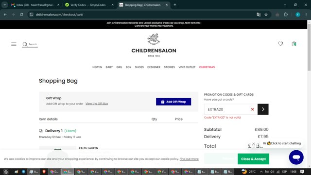 Childrensalon checkout page showing Childrensalon promo code box | Screenshot taken by SimplyCodes community member on Dec 2, 2024