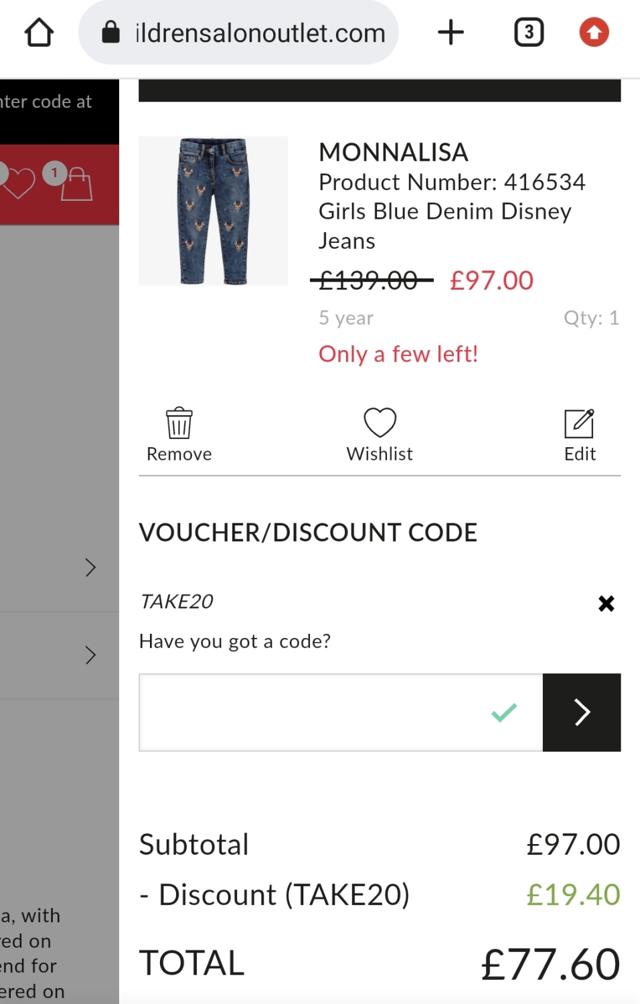 Childrensalon Outlet checkout page showing Childrensalon Outlet discount code box | Screenshot taken by SimplyCodes community member on Apr 11, 2023