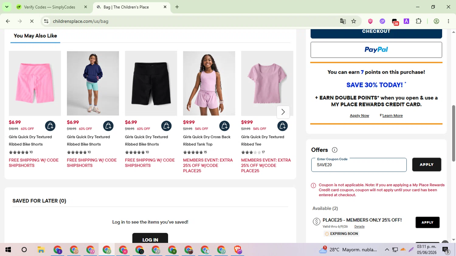 Verification screenshot for 20% Off Storewide at The Children's Place - 36d ago