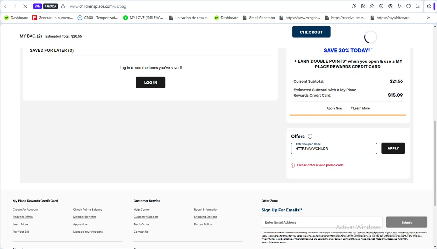 Verification screenshot for Save up to 20 Percent Off Storewide (minimum Order $100) at The Children's Place - 2mo ago