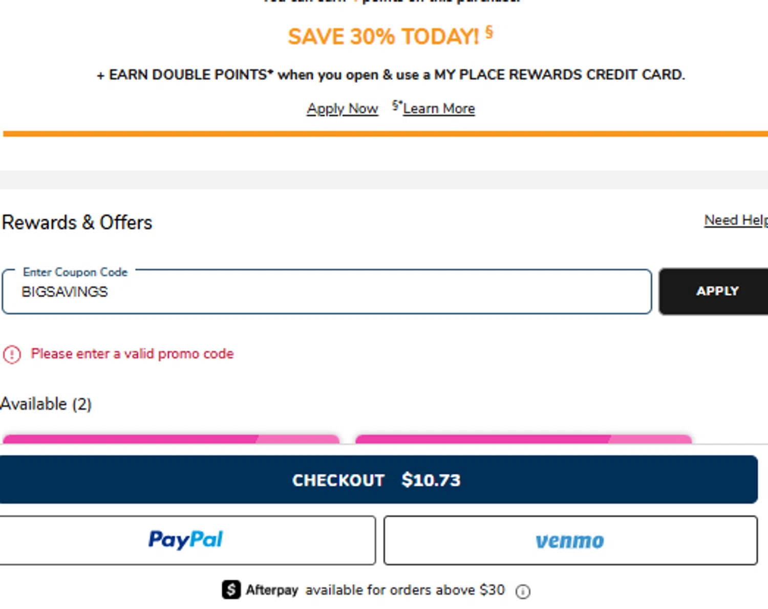 The Children's Place coupon code screenshot showing code BIGSAVINGS applied at The Children's Place checkout page. Uploaded by SimplyCodes community member gabrieladrianza on Aug 27, 2025